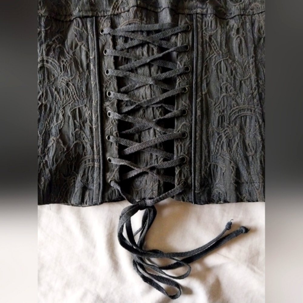 Vintage Y2K Tripp nyc black brocade corset lace-up victorian vampire jacket - Picture 8 of 12